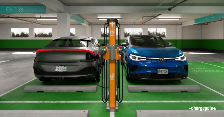 Cars charging using ChargePoint CPF50 in a garage