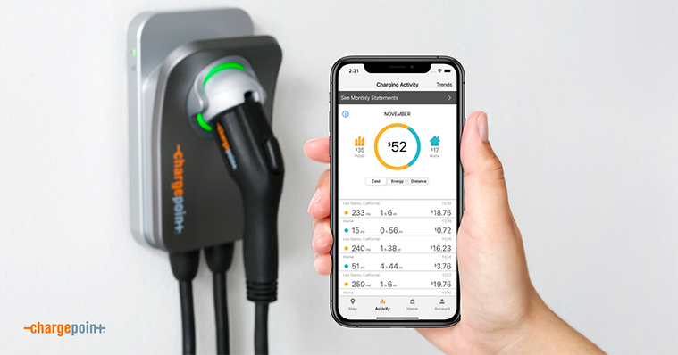 ChargePoint Home Flex activity on mobile screen