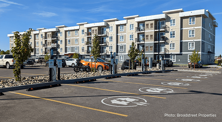 ChargePoint stations in front of a building