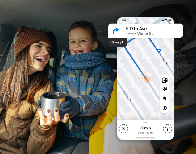 Family in a car and ChargePoint App screen on a layover