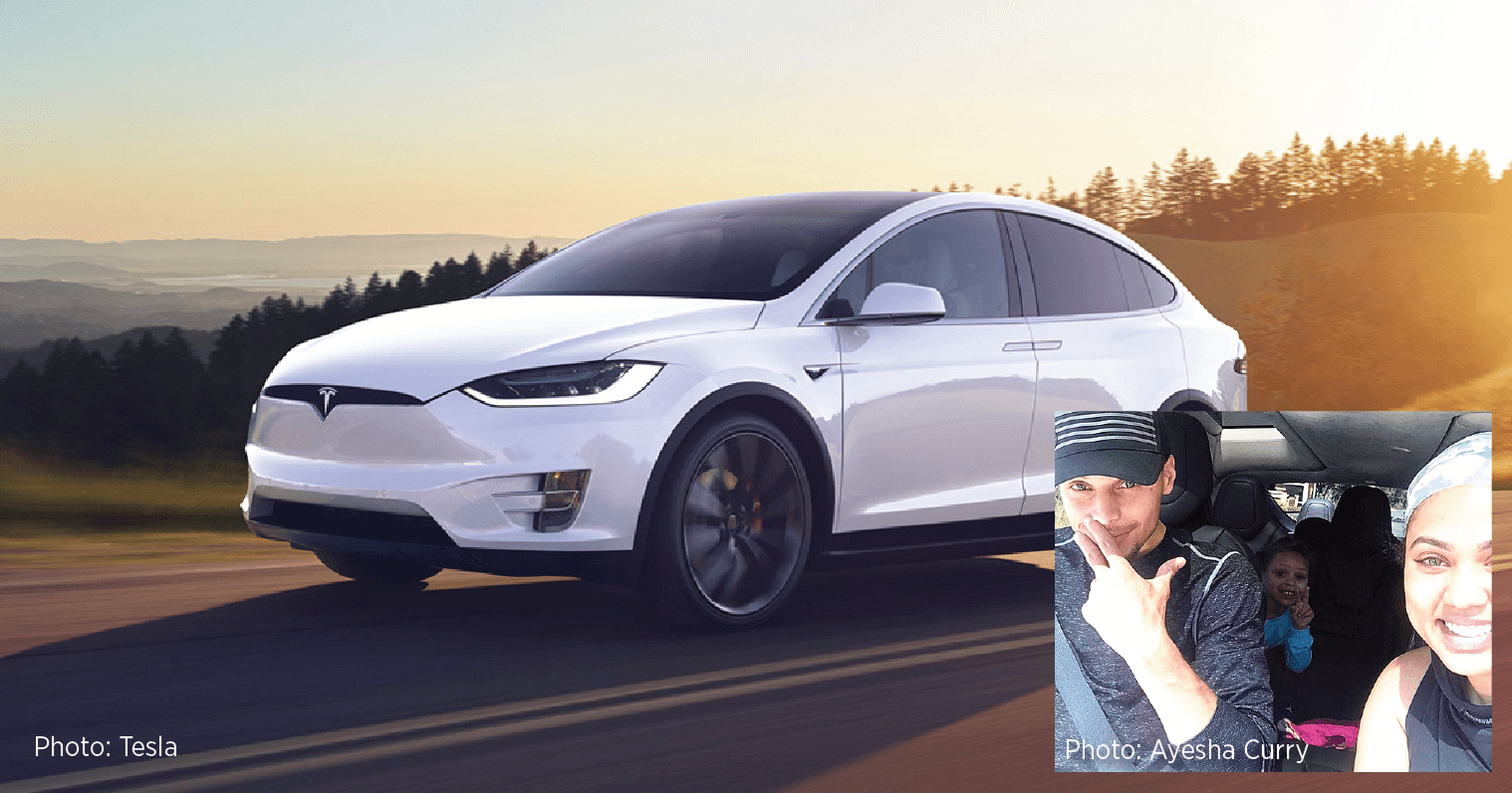 Steph Curry and family with their Tesla