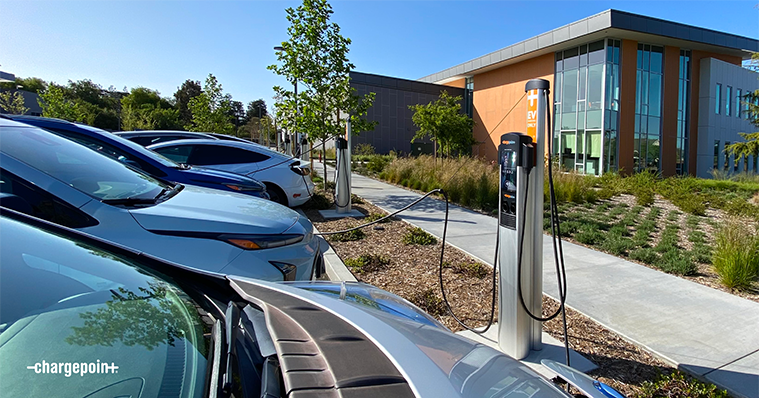 ChargePoint charger with vehicles