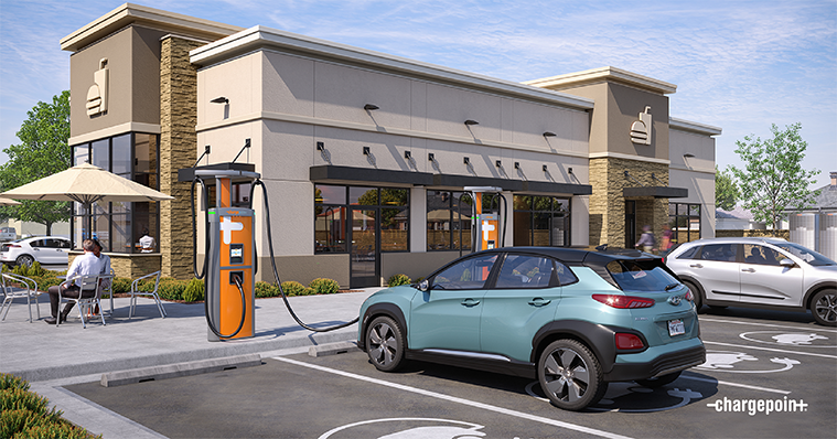 ChargePoint stations outside fast food restaurant