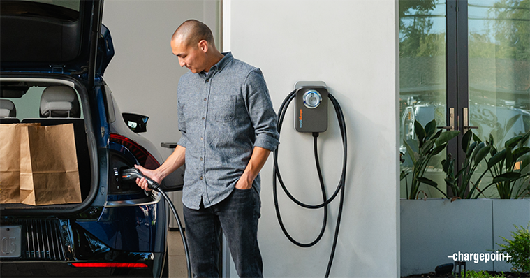 Person charging their car using ChargePoint Home Flex