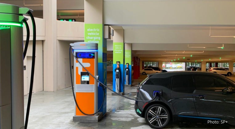 Charging station in a parking garage