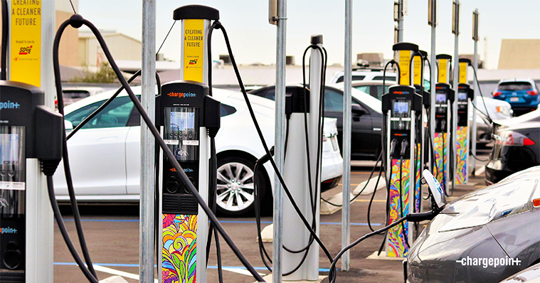 A row of ChargePoint chargers