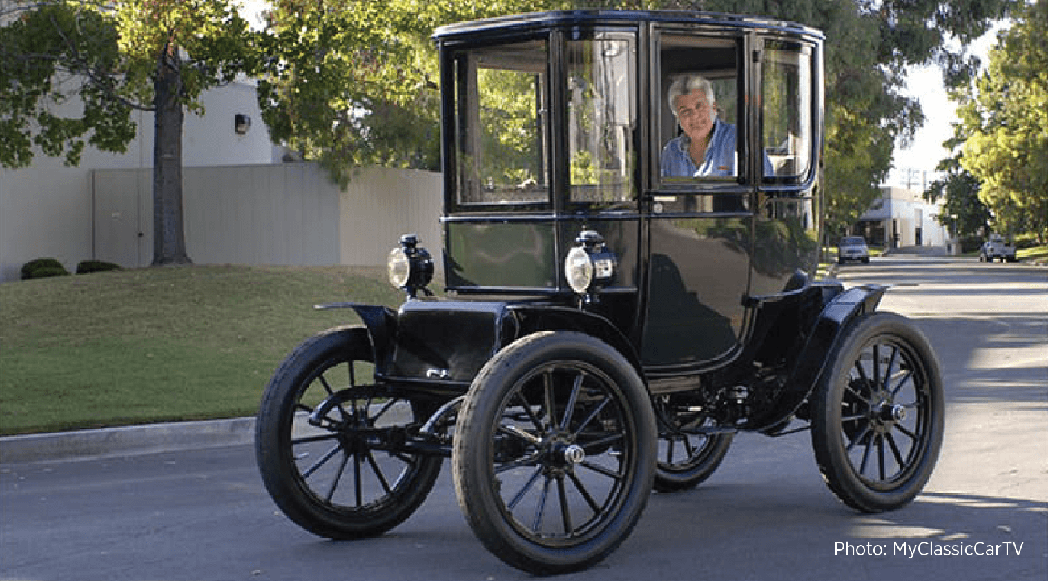 Jay Leno driving his 1909 Baker Electric