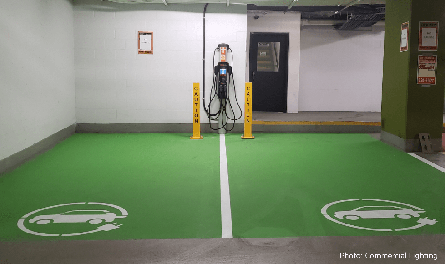 ChargePoint charging station in a parking garage