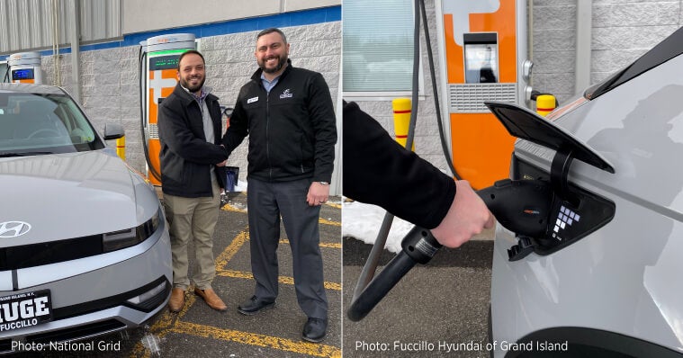 Plugging in EV at Fuccillo Hyundai