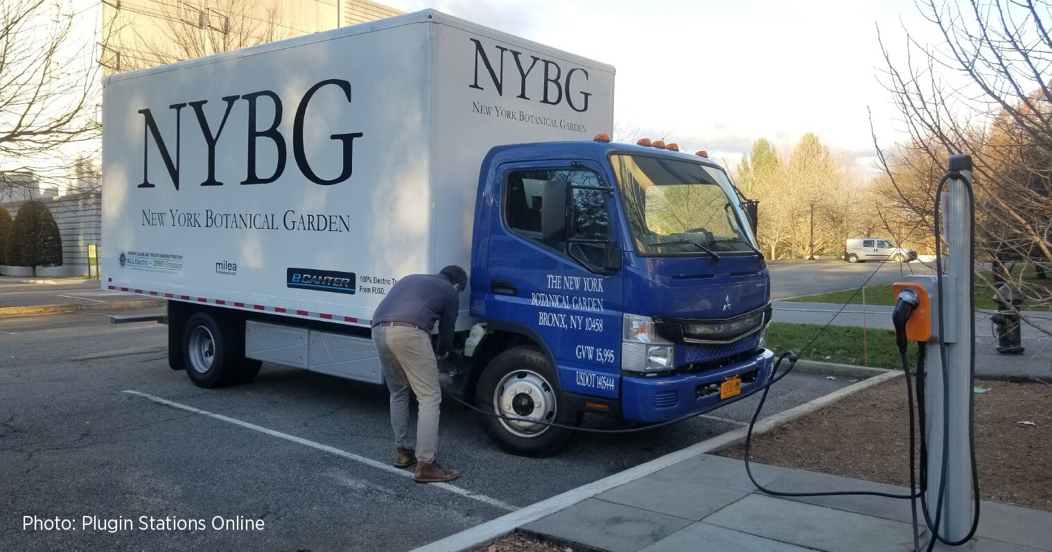 Delivery vehicle charging at a ChargePoint station