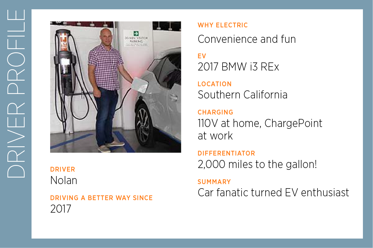 Nolan charges his BMW i3 on ChargePoint at work