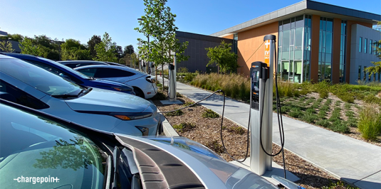 ChargePoint charger with vehicles