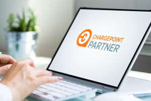ChargePoint Partners logo on a laptop screen