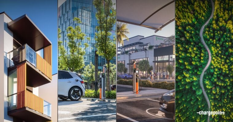ChargePoint at home, at work, at play, on the road, multifamily, workplace, retail, highway