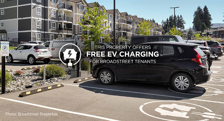 EV charging advertisement for Broadstreet Properties