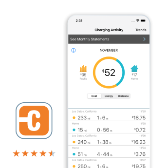 ChargePoint app with app rating stars