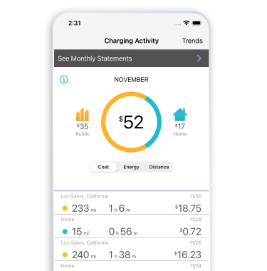 ChargePoint app charging activity screen