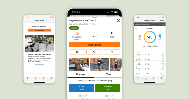 ChargePoint app screens