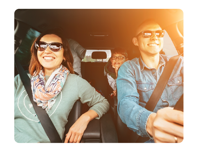 Family driving in a car