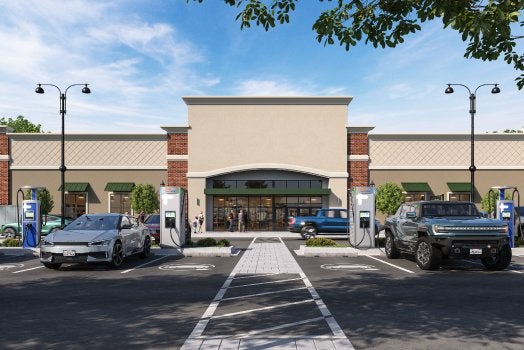 ChargePoint Express one system in front of a store