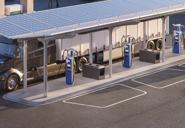 A truck charging with ChargePoint Express New Generation