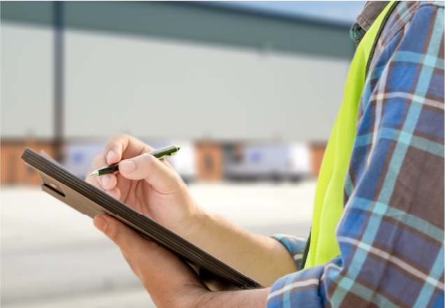 Person holding an ipad and writing on it