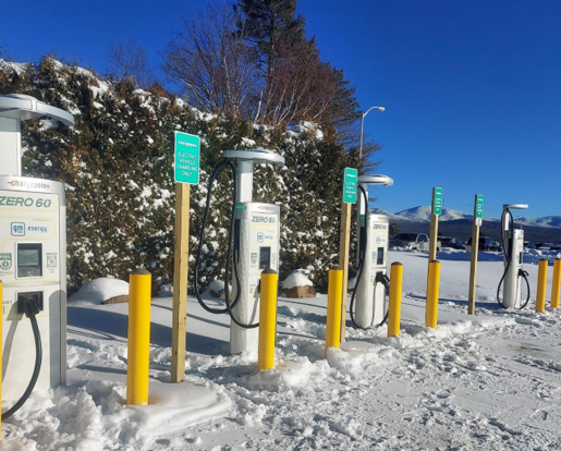 A row of gas pumps in snow