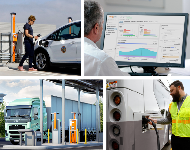A collage of ChargePoint Fleet solutions