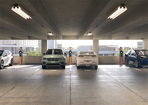 Parking garage with CT4000 charging