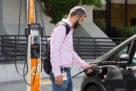 Person charging car using CP4000 Person charging car using CP4000