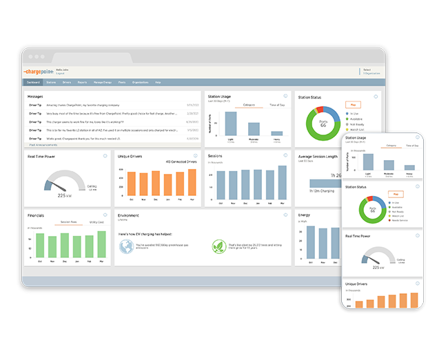 ChargePoint software on desktop and mobile screen ChargePoint software on desktop and mobile screen