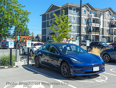 Car charging in front of a building