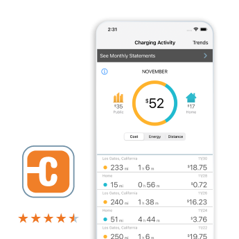 ChargePoint app with app rating stars ChargePoint app with app rating stars